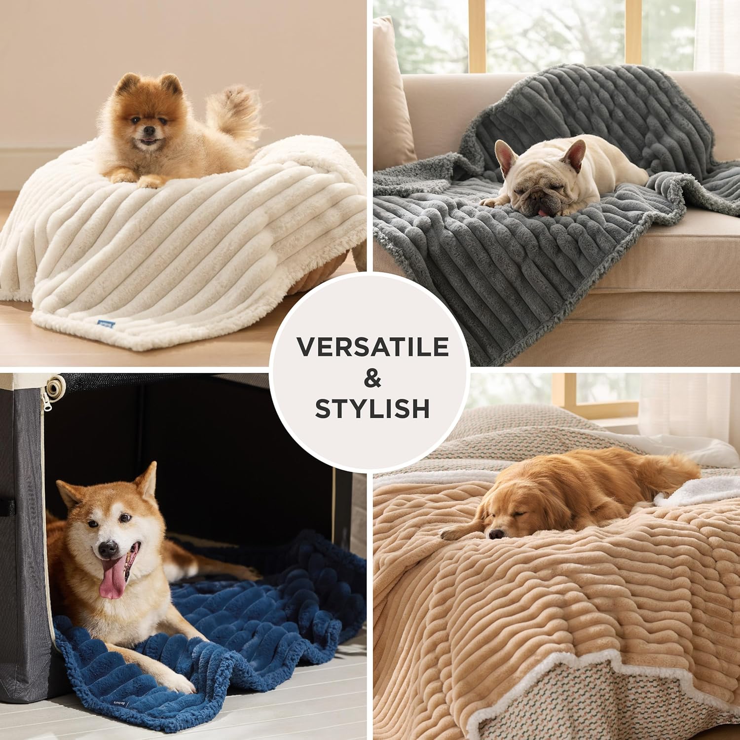 Bedsure ComfyFleece™ Waterproof Dog Blankets for Large Dogs - Soft Pet Cat Blanket Corduroy Fleece for Couch Bed Protector Washable, Cozy Calming Reversible Furniture Protection,50"x60", Cream - Image 9