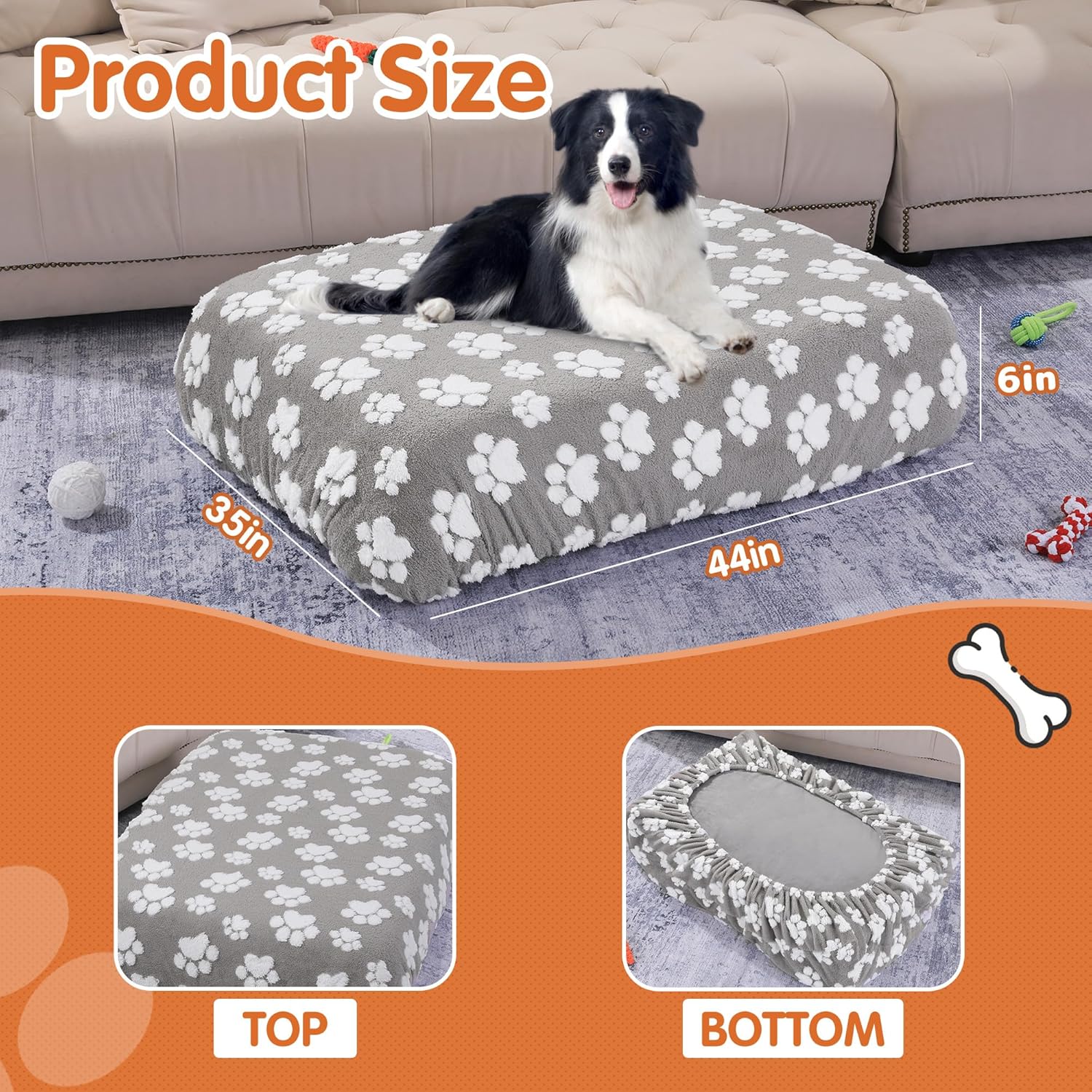 BALAPET Washable Dog Bed Cover 100% Waterproof, Soft Plush Velvet Dog Bed Covers Replacement Only, Fitted Reusable Cover for Pet Mat Bed(44x35x6in) - Image 2
